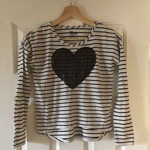 🍍Epic Threads white/black stripe sequined motif long sleeve shirt🍍